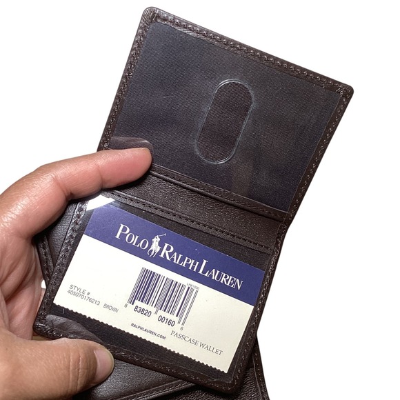 Polo Ralph Lauren Brown Leather Bi Fold Passcase Wallet Men New Open Box - Picture 12 of 16